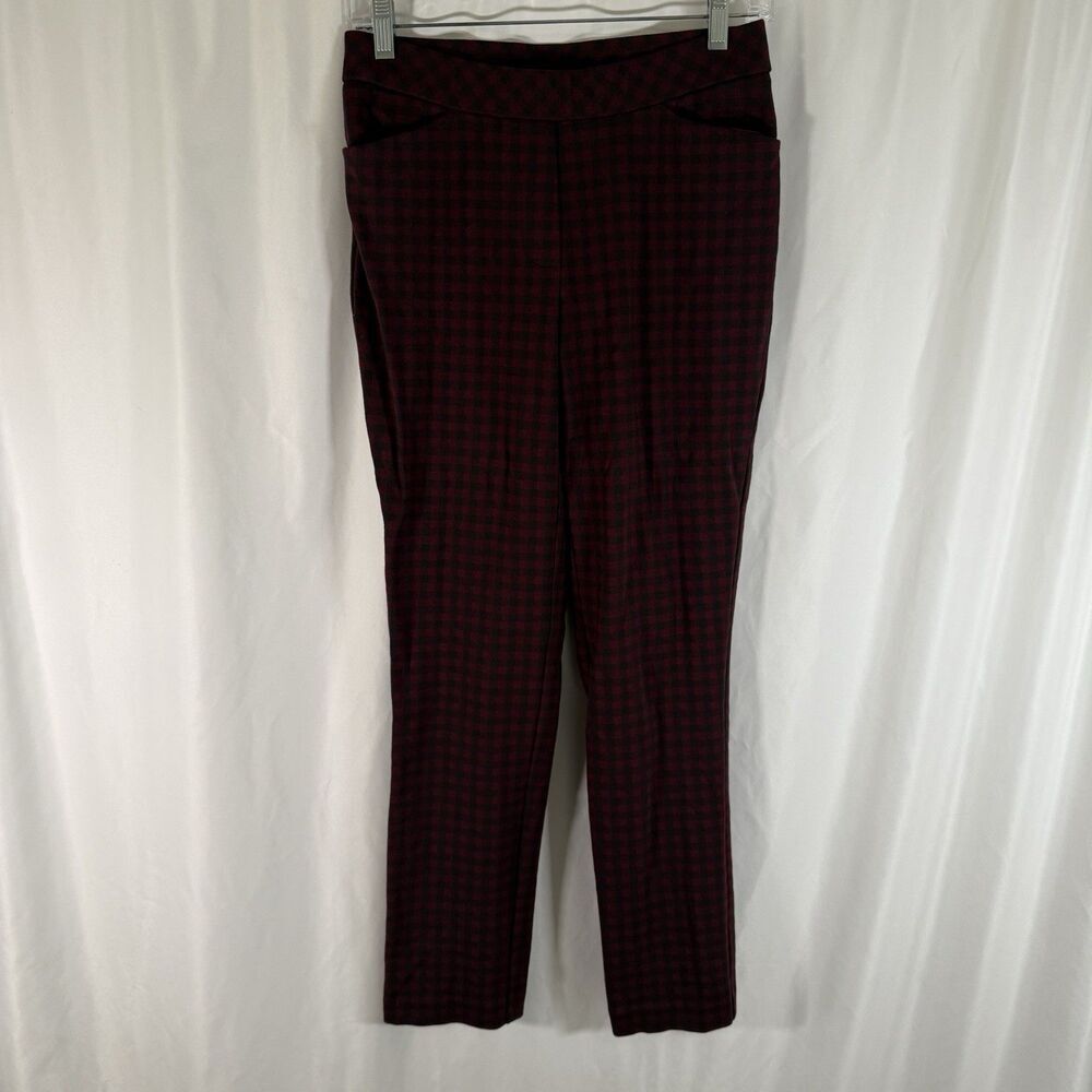 J Jill Ponte Slim Leg Pant Women's XS Red Plaid Pull On Pockets Stretch